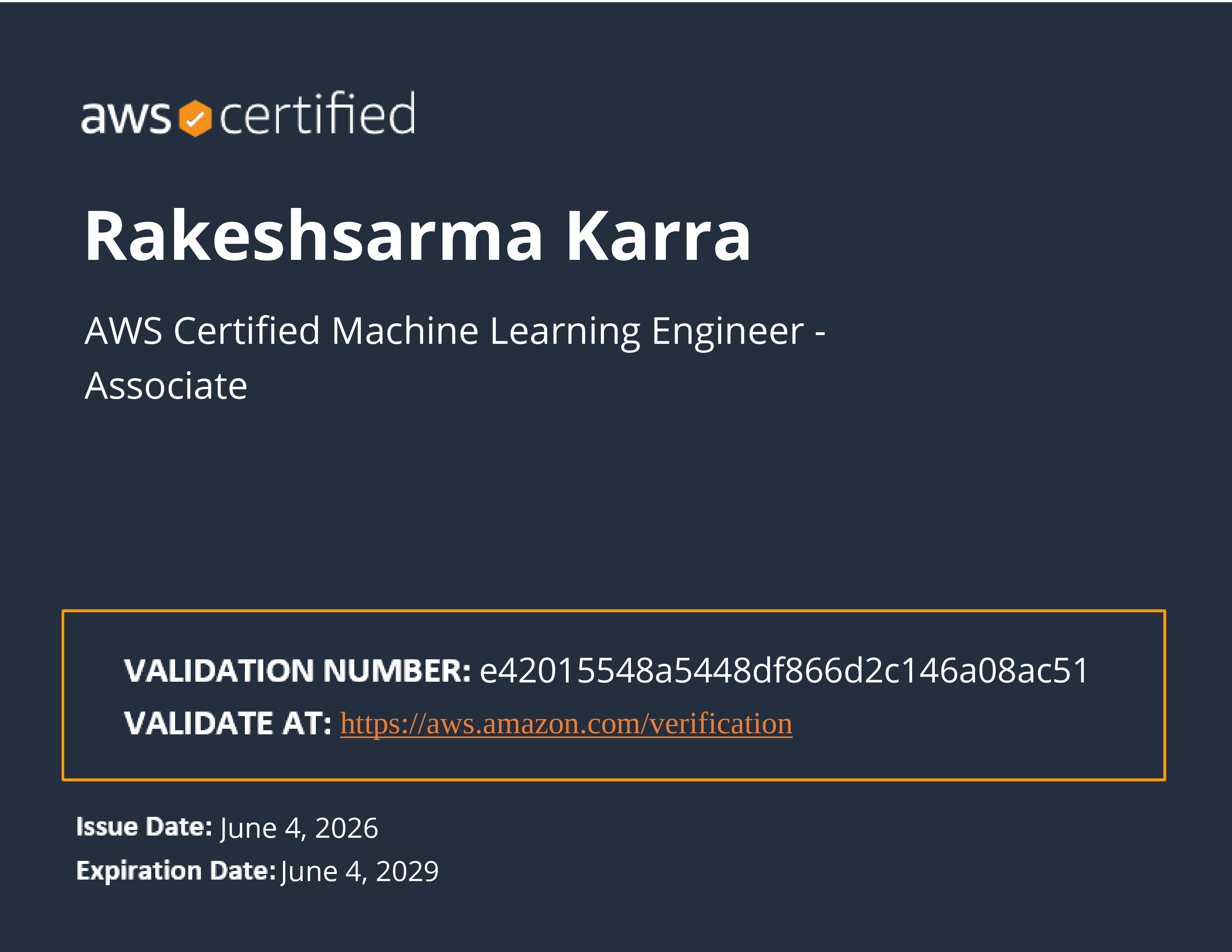 AWS Machine Learning Engineer Associate Certificate